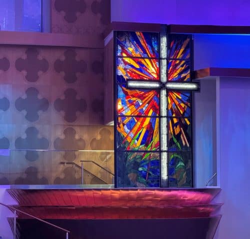 First Baptist stained glass cross